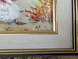 a picture of a painting of a vase with flowers in it