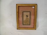 tableau représentant une femme en chapeau et robe, assise devant un mur blanc