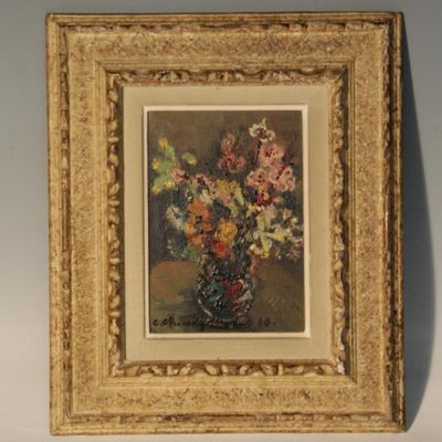 Huile sur toile, bouquet de fleurs dim 22x16cm , mesures ave…