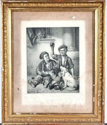 D'après Joseph Hornung. "Plus heureux qu'un roi", lithograph…