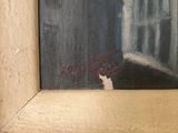 a painting of a cat that is sitting in front of a window