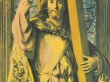an image of a painting of a man holding a cross