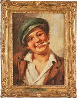 tableau représentant un garçon avec une cigarette à la bouche