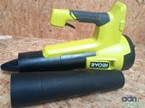 two yellow and black blowers sitting on top of a wooden floor