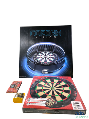 a box with a dart and a dart board in it