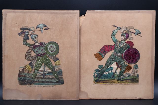 Suite de deux collages sur gravures figurant 2 personnages anglai...