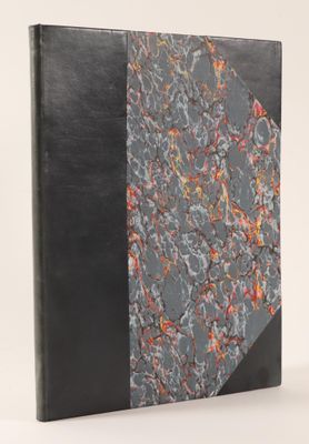 an image of a book with a black cover and a red and orange design