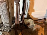 a pile of stuff sitting on the floor next to a door