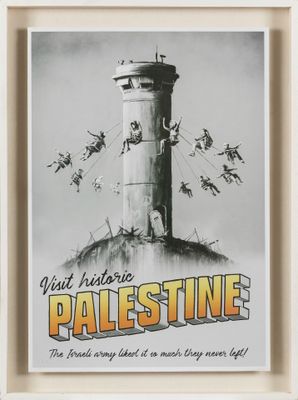 an image of a poster of a tower with people climbing on it