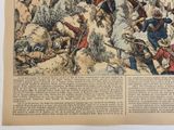 a drawing of a man on a horse in the middle of a battle