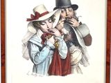 painting of a man and a woman smoking a cigarette in front of a picture of a man and a woman