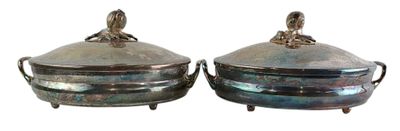 pair of antique silverplated dishes with handles and handles