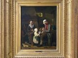 an oil painting of a family playing cards in a tavern