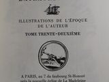 an old book with a picture of a man on a boat