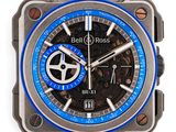 Montre Bell & Ross BR-X avec bracelet en caoutchouc noir et cadran à lunette bleue