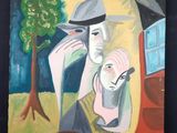 un tableau représentant un homme et une femme dans la rue