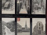 several old black and white photographs of a street and buildings