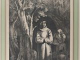 un vieux dessin en noir et blanc représentant un homme debout devant un arbre