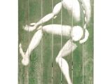 painting of a naked man on a green background on a wooden panel