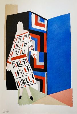 an image of a painting of a woman standing in front of a door