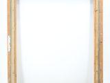 a wooden picture frame with a white background and a blue border