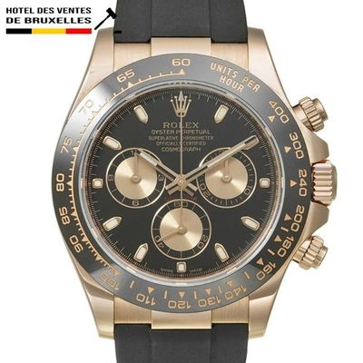 rolex watch with black dial and rose gold bezel