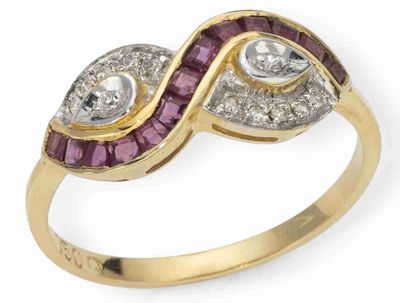 Bague EN OR Jaune ET Gris 18k, Diamants ET Rubis