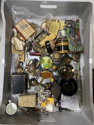 a box full of assorted items sitting on a table