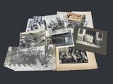 several old black and white photographs of people in a group