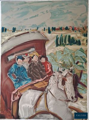 un tableau représentant des personnes dans une calèche
