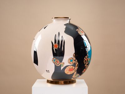 LONGWY "Circée" Vase boule coloniale en faïence émaillée pol…