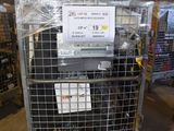 a metal cart with a sign on it in a warehouse