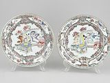 pair of chinese famille plates on stands
