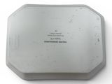 a white plate that has a black and white picture on it