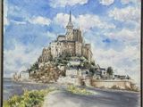 une peinture représentant une peinture d'un château au sommet d'une colline