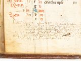 an old book with writing on it sitting on a table