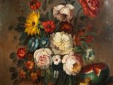 peinture d'une nature morte de fleurs dans un vase sur une table