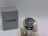 steve madden men ' s watch in stainless steel with blue dial