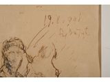 a drawing of a man and a dog on a piece of paper