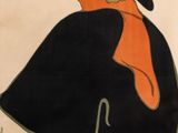 tableau représentant un homme vêtu d'un manteau noir et d'un chapeau, avec une écharpe rouge