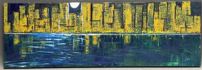 ART XXI° Vue de ville au bord de l'eau.