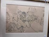 une photo représentant un dessin d'une cuisine avec une table et des chaises