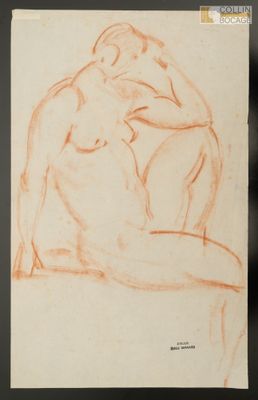 une image représentant le dessin d'une femme nue assise sur un tabouret