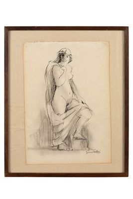 l'image d'un dessin représentant une femme assise sur une chaise