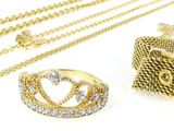 several different types of gold jewelry including rings, bracelets, and rings