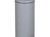 an image of a grey trash can with a metal lid