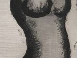 drawing of a woman sitting on a stool with a hat on her head