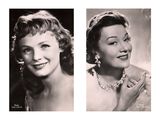 two black and white photos of a woman with a necklace
