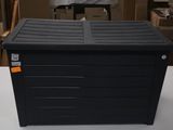 a black storage box sitting on a table in a room