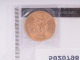 a gold coin in a plastic bag with a ruler